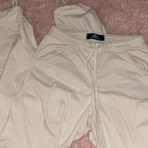 Cream baggy parachute pants